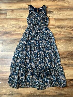 Lara G Silk Blend Sleeveless Tiered Floral Maxi Dress Boho Cottagecore Size XL